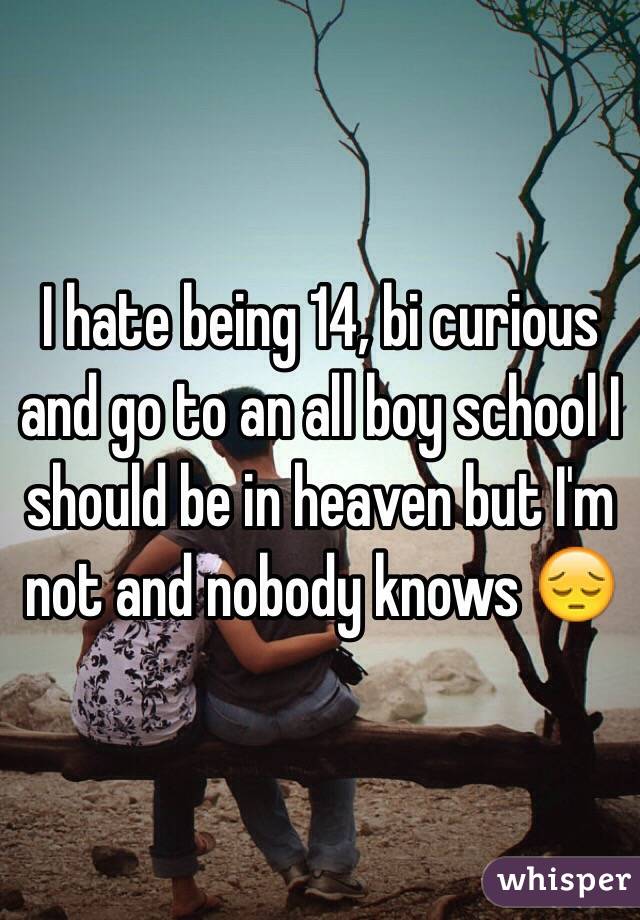 I hate being 14, bi curious and go to an all boy school I should be in heaven but I'm not and nobody knows 😔