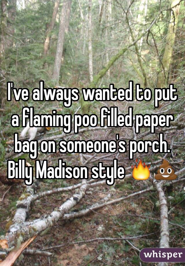 I've always wanted to put a flaming poo filled paper bag on someone's porch. Billy Madison style 🔥💩