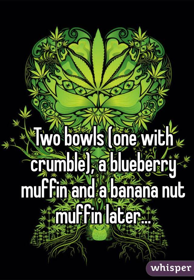 Two bowls (one with crumble), a blueberry muffin and a banana nut muffin later...