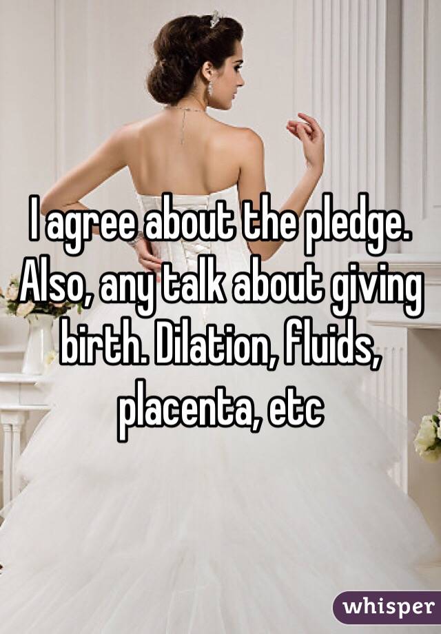 I agree about the pledge. Also, any talk about giving birth. Dilation, fluids, placenta, etc