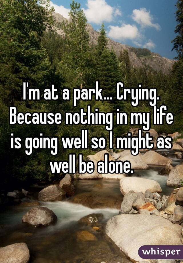 I'm at a park... Crying. Because nothing in my life is going well so I might as well be alone. 