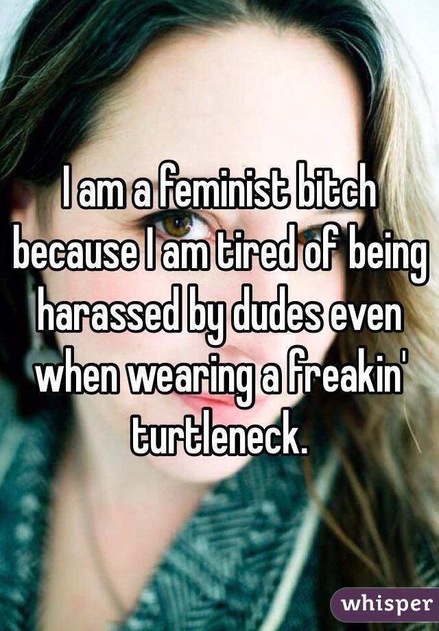 I am a feminist bitch because I am tired of being harassed by dudes even when wearing a freakin' turtleneck. 