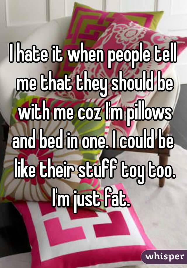 I hate it when people tell me that they should be with me coz I'm pillows and bed in one. I could be  like their stuff toy too.
I'm just fat. 