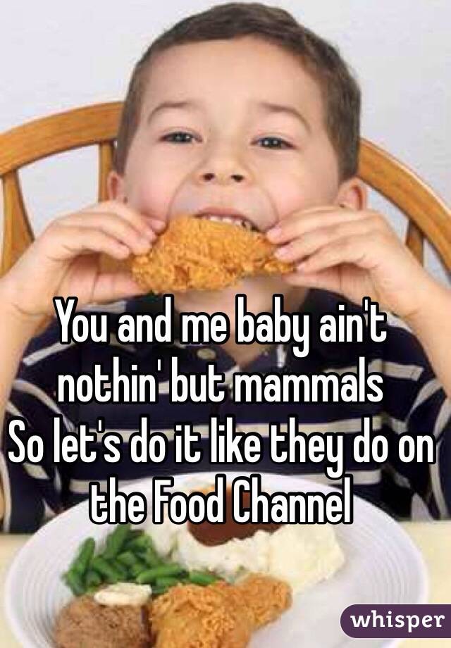 You and me baby ain't nothin' but mammals
So let's do it like they do on the Food Channel