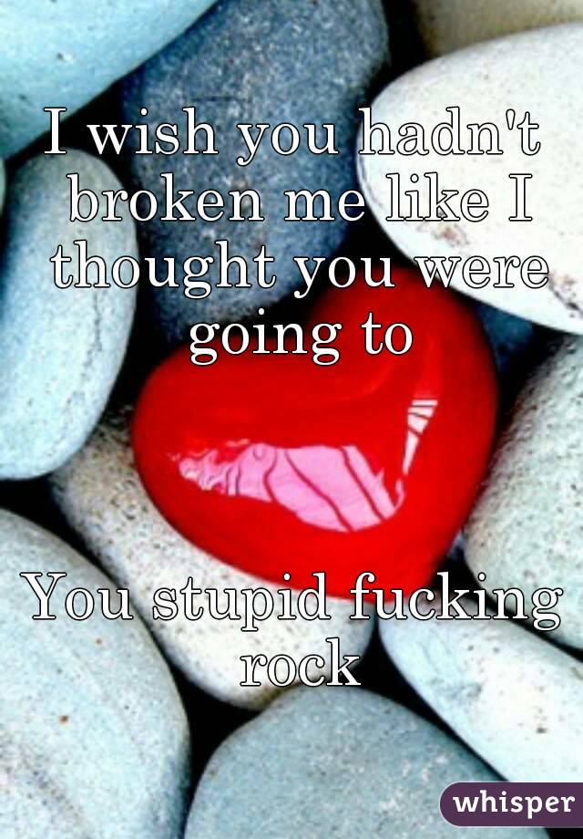 I wish you hadn't broken me like I thought you were going to



You stupid fucking rock
