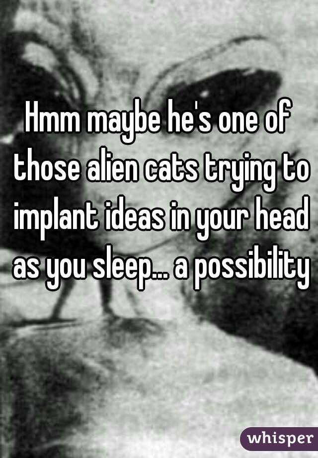 Hmm maybe he's one of those alien cats trying to implant ideas in your head as you sleep... a possibility  