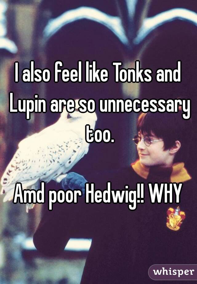 I also feel like Tonks and Lupin are so unnecessary too.

Amd poor Hedwig!! WHY