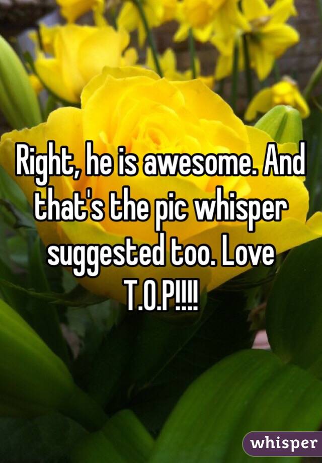 Right, he is awesome. And that's the pic whisper suggested too. Love T.O.P!!!!