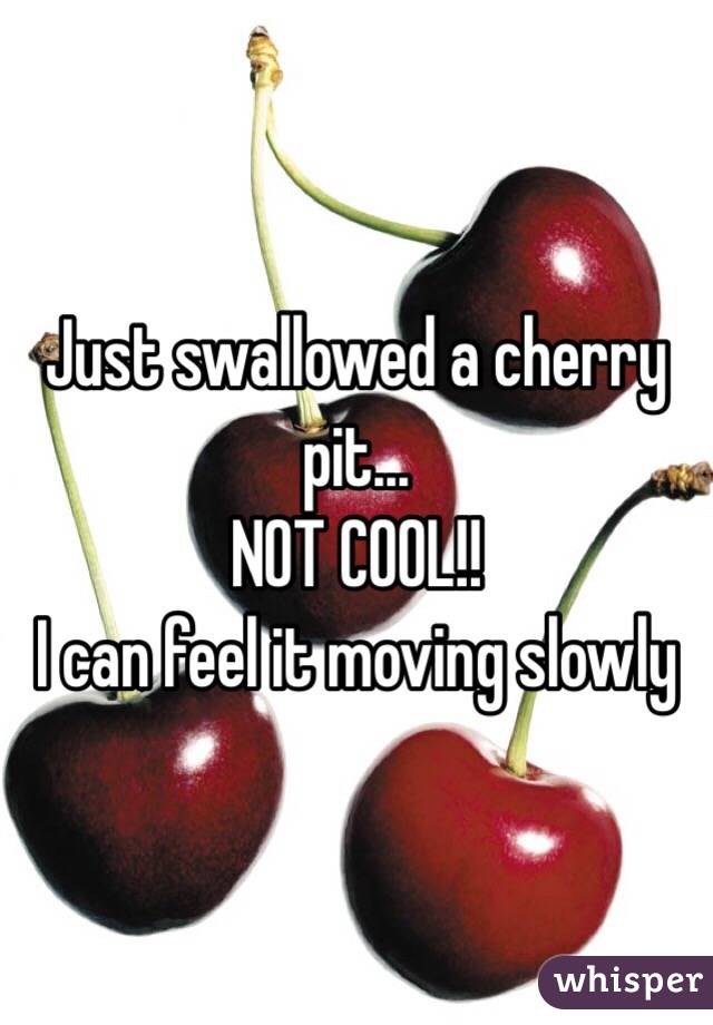Just swallowed a cherry pit... 
NOT COOL!! 
I can feel it moving slowly 