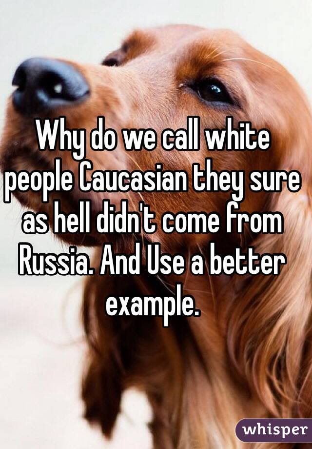 Why do we call white people Caucasian they sure as hell didn't come from Russia. And Use a better example.