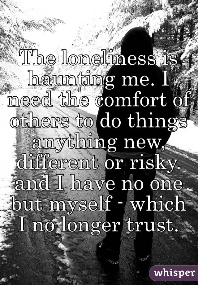 The loneliness is haunting me. I need the comfort of others to do things anything new, different or risky. and I have no one but myself - which I no longer trust.
