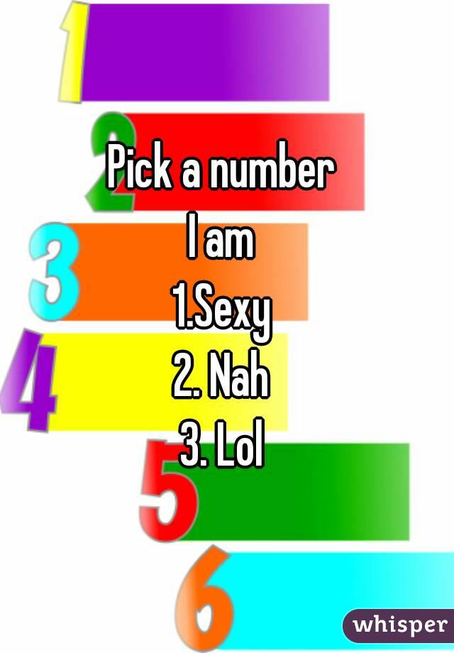 Pick a number 
I am 
1.Sexy 
2. Nah 
3. Lol 