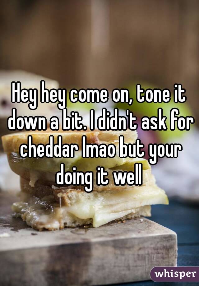 Hey hey come on, tone it down a bit. I didn't ask for cheddar lmao but your doing it well 
