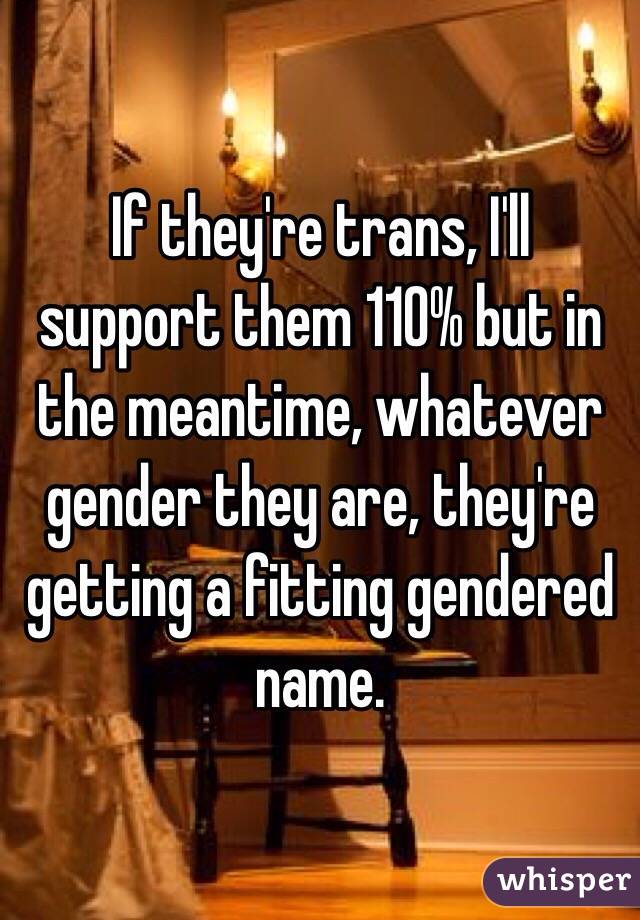 If they're trans, I'll support them 110% but in the meantime, whatever gender they are, they're getting a fitting gendered name. 