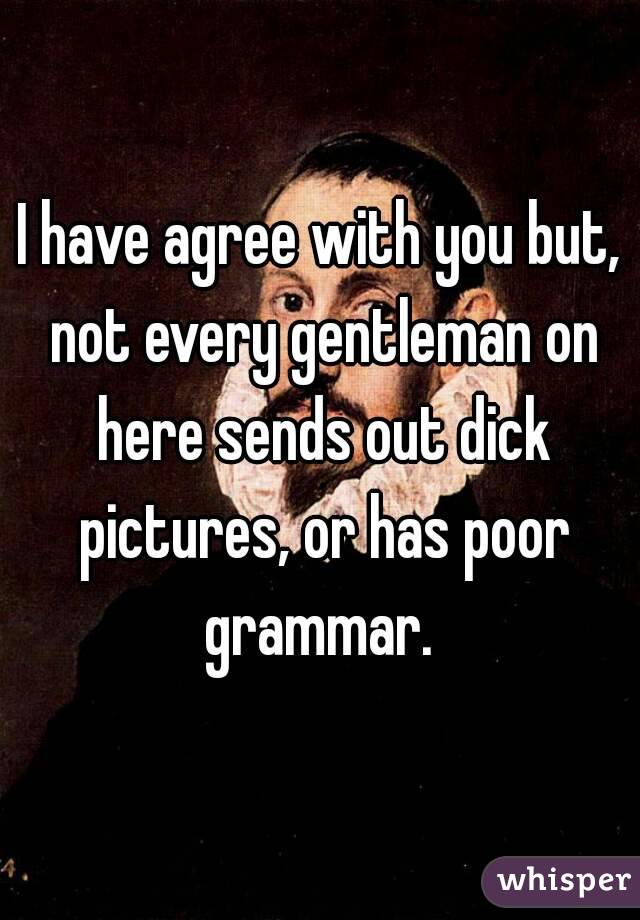 I have agree with you but, not every gentleman on here sends out dick pictures, or has poor grammar. 