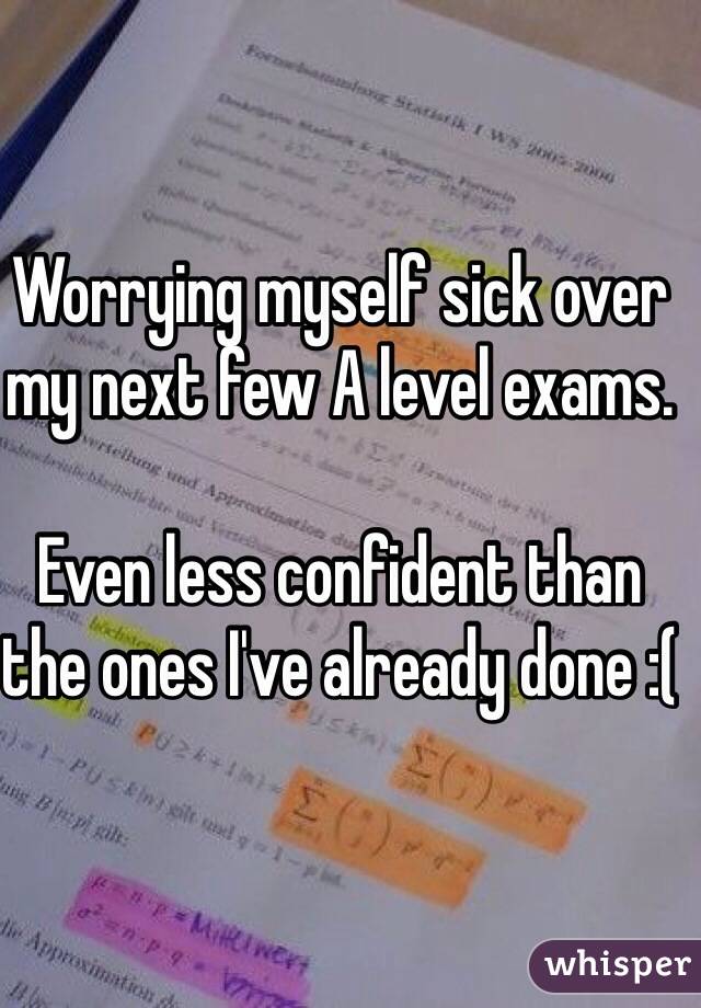 Worrying myself sick over my next few A level exams.

Even less confident than the ones I've already done :(