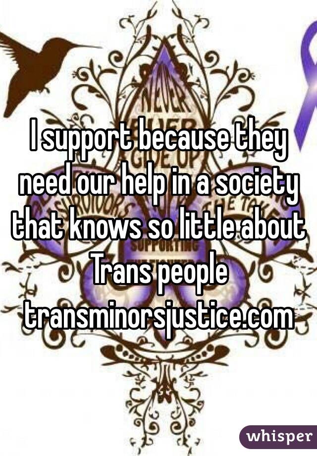 I support because they need our help in a society that knows so little about Trans people transminorsjustice.com