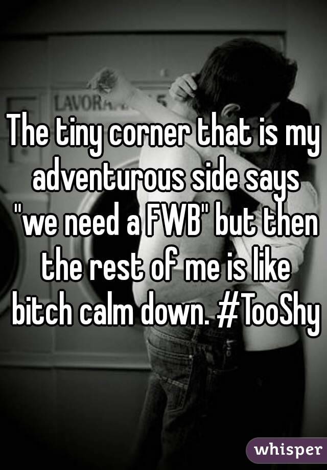 The tiny corner that is my adventurous side says "we need a FWB" but then the rest of me is like bitch calm down. #TooShy