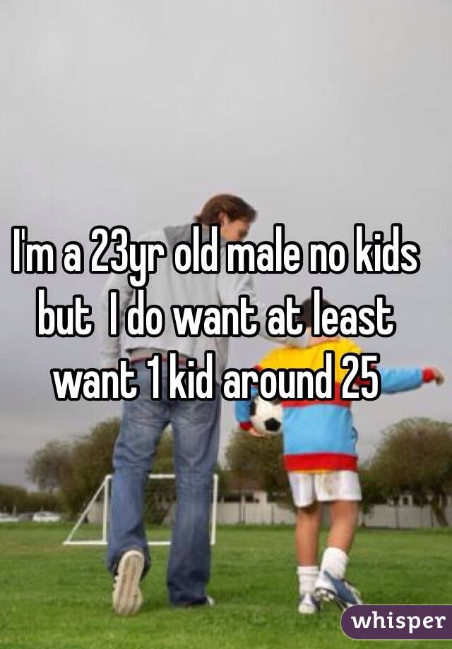 I'm a 23yr old male no kids but  I do want at least want 1 kid around 25