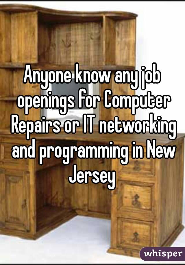 Anyone know any job openings for Computer Repairs or IT networking and programming in New Jersey 