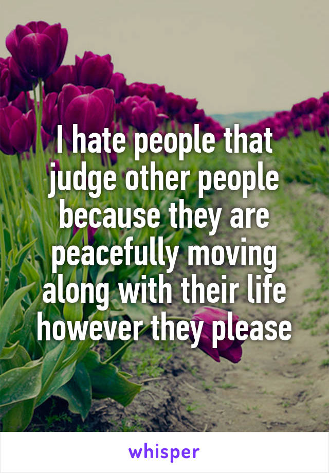 I hate people that judge other people because they are peacefully moving along with their life however they please