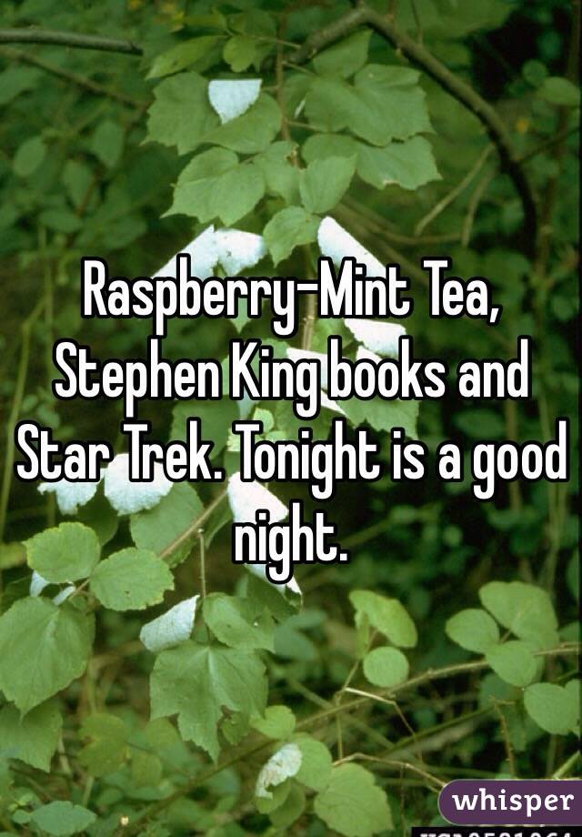 Raspberry-Mint Tea, Stephen King books and Star Trek. Tonight is a good night.