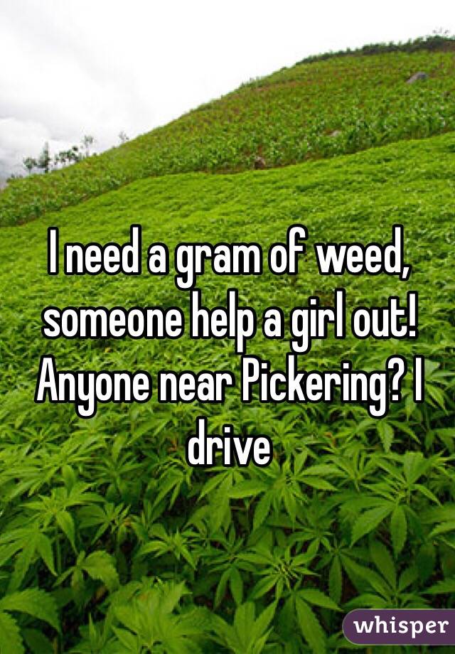 I need a gram of weed, someone help a girl out! Anyone near Pickering? I drive 