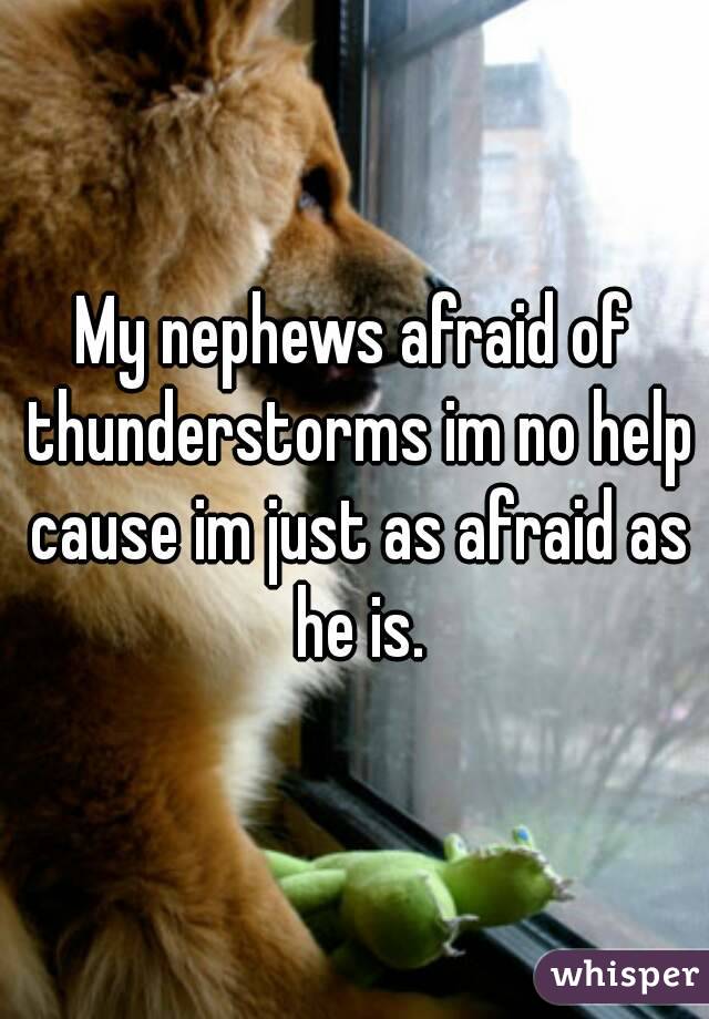 My nephews afraid of thunderstorms im no help cause im just as afraid as he is.