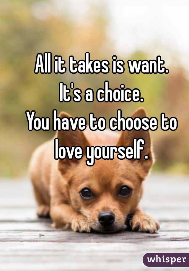 All it takes is want.
It's a choice.
You have to choose to love yourself. 