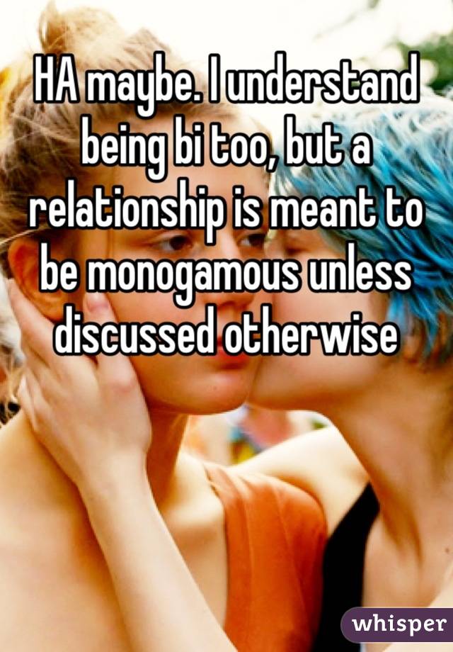 HA maybe. I understand being bi too, but a relationship is meant to be monogamous unless discussed otherwise