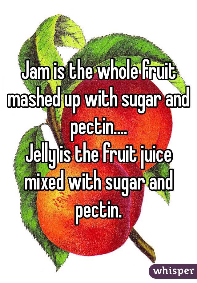 Jam is the whole fruit mashed up with sugar and pectin.... 
Jelly is the fruit juice mixed with sugar and pectin.