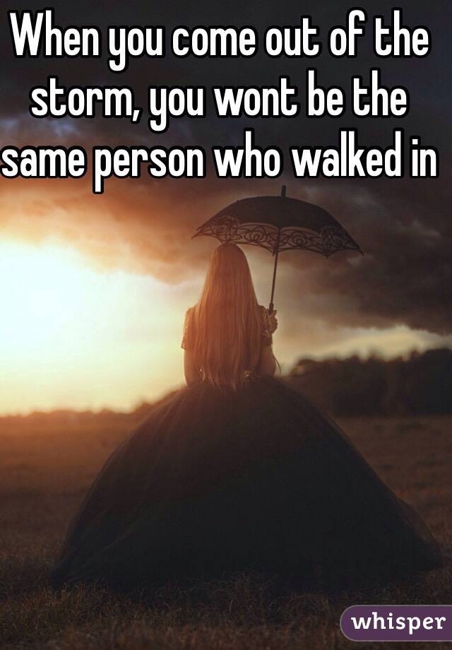 When you come out of the storm, you wont be the same person who walked in