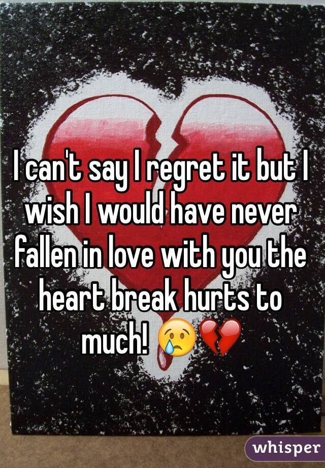 I can't say I regret it but I wish I would have never fallen in love with you the heart break hurts to much! 😢💔