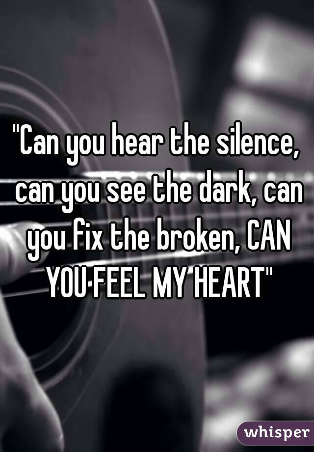 "Can you hear the silence, can you see the dark, can you fix the broken, CAN YOU FEEL MY HEART"