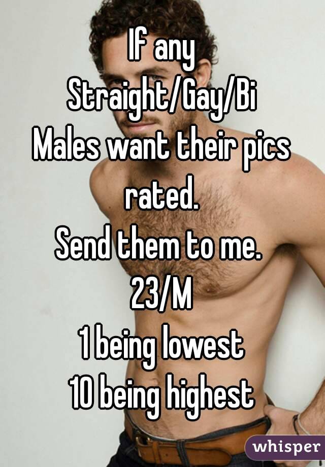 If any
Straight/Gay/Bi
Males want their pics rated. 
Send them to me. 
23/M
1 being lowest
10 being highest