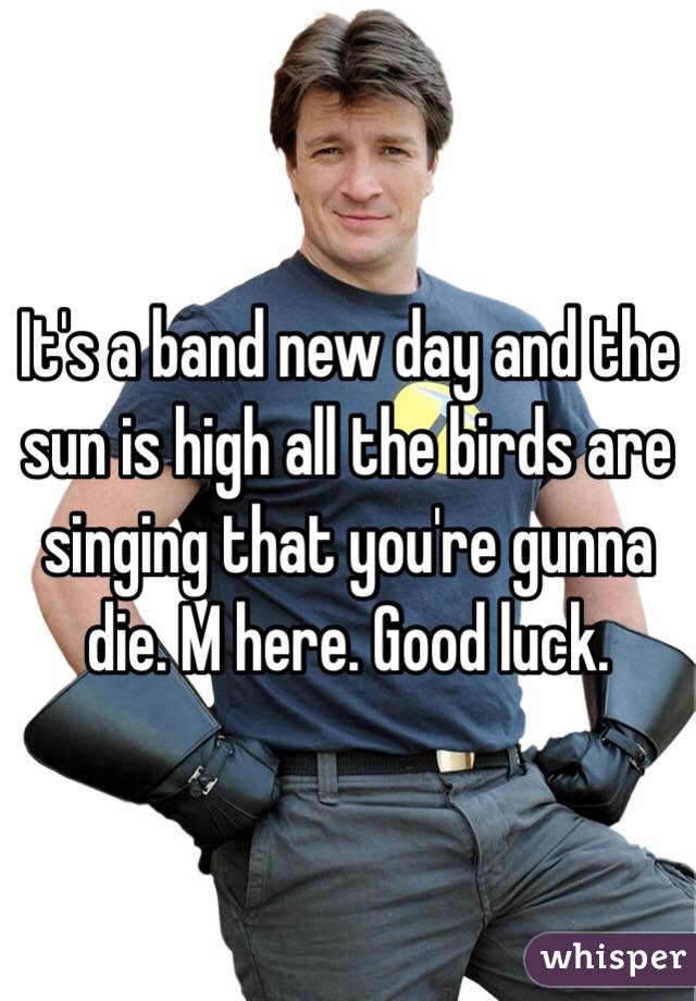 It's a band new day and the sun is high all the birds are singing that you're gunna die. M here. Good luck. 