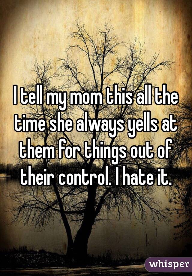 I tell my mom this all the time she always yells at them for things out of their control. I hate it. 