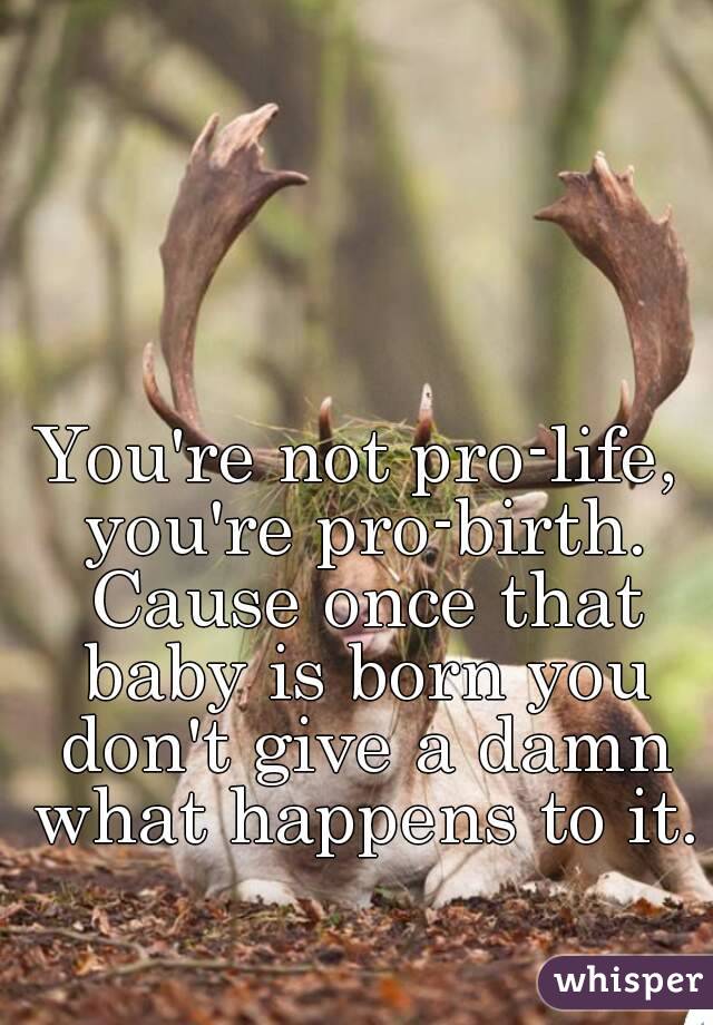 You're not pro-life, you're pro-birth. Cause once that baby is born you don't give a damn what happens to it.