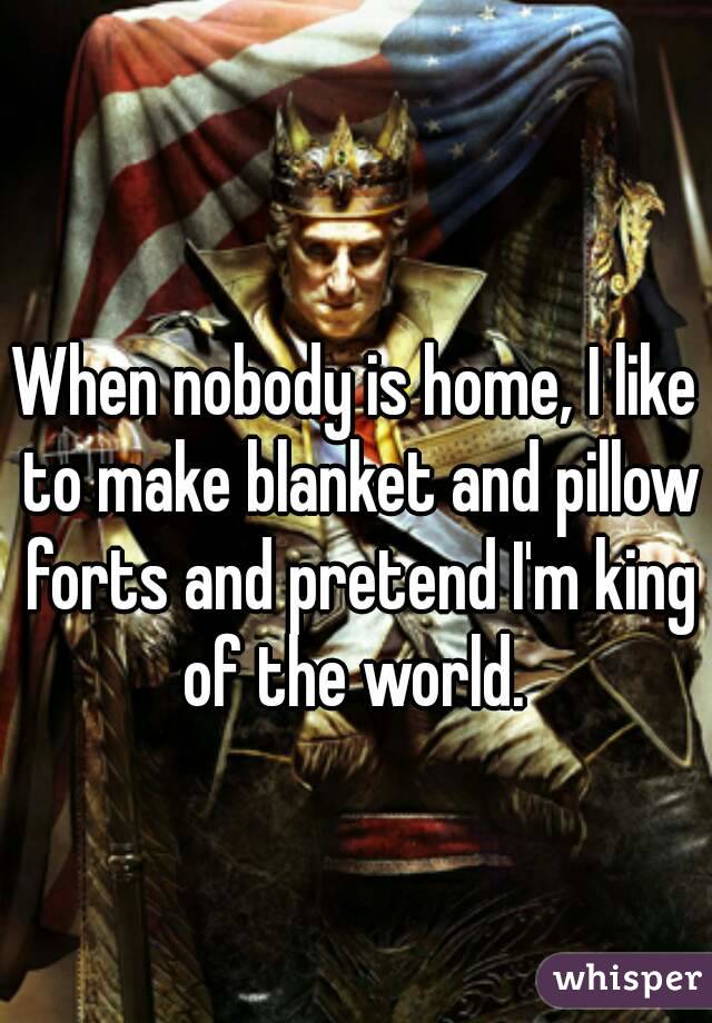 When nobody is home, I like to make blanket and pillow forts and pretend I'm king of the world. 