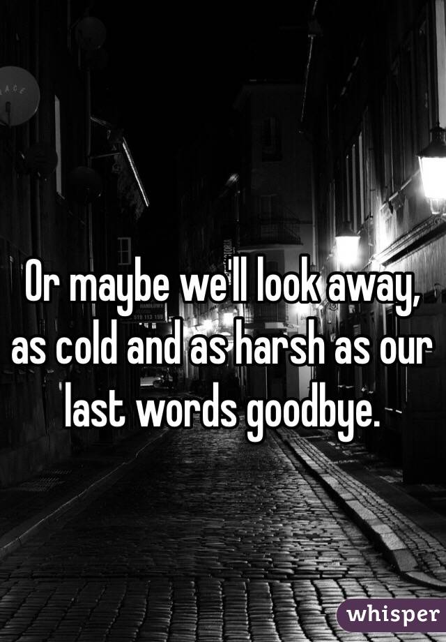 Or maybe we'll look away,
as cold and as harsh as our last words goodbye.

