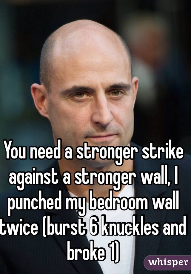 You need a stronger strike against a stronger wall, I punched my bedroom wall twice (burst 6 knuckles and broke 1)