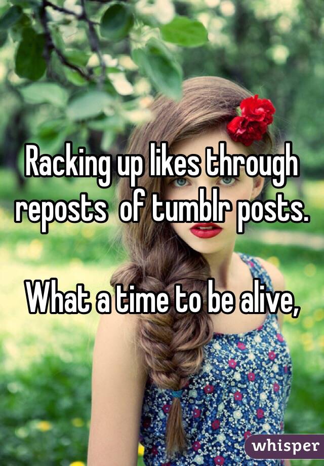 Racking up likes through reposts  of tumblr posts.

What a time to be alive,