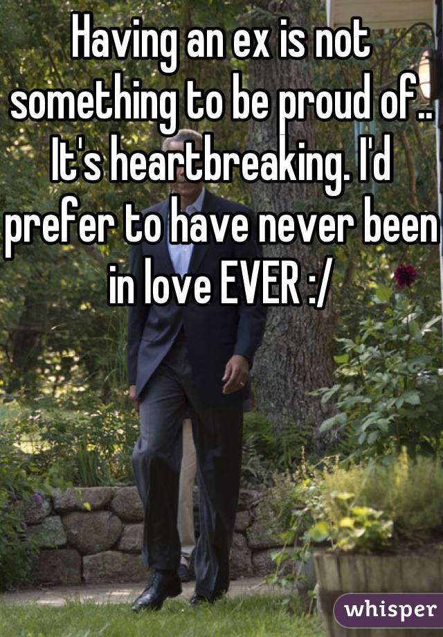 Having an ex is not something to be proud of.. It's heartbreaking. I'd prefer to have never been in love EVER :/