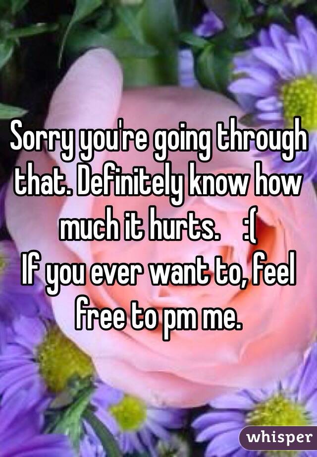Sorry you're going through that. Definitely know how much it hurts.    :(
If you ever want to, feel free to pm me. 