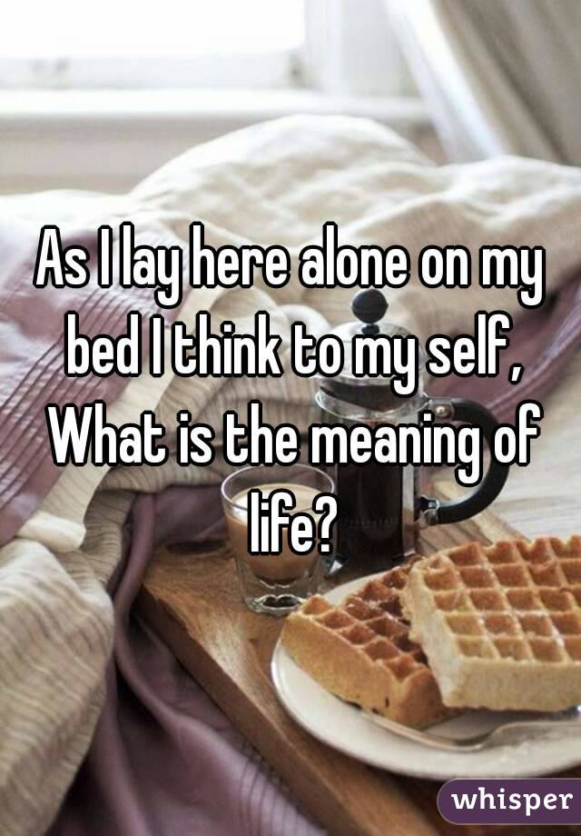 As I lay here alone on my bed I think to my self, What is the meaning of life?