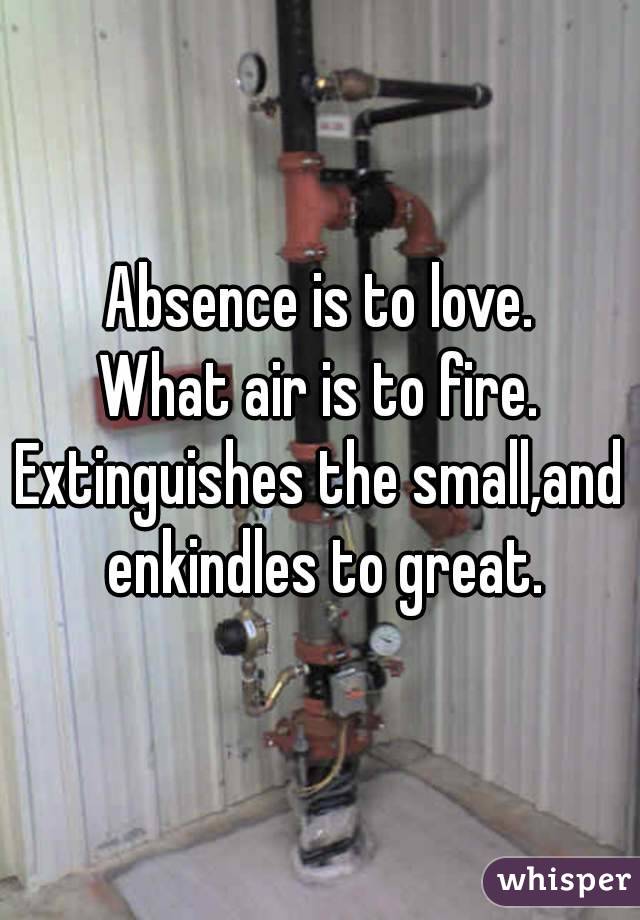 Absence is to love.
What air is to fire.
Extinguishes the small,and enkindles to great.
