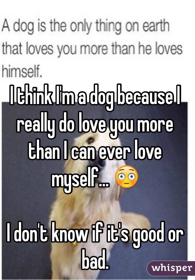 I think I'm a dog because I really do love you more than I can ever love myself... 😳

I don't know if it's good or bad.  