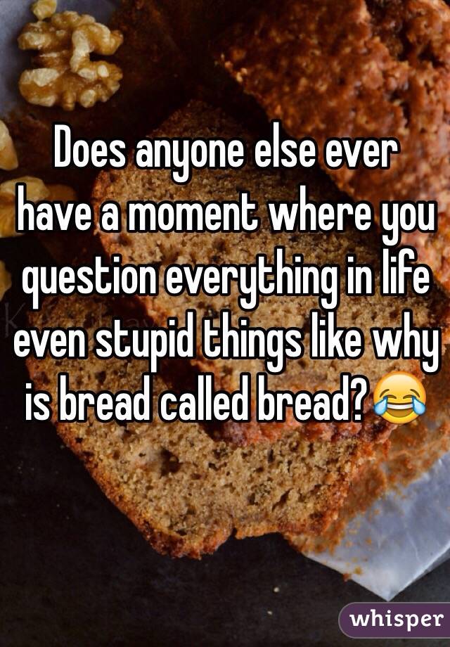 Does anyone else ever have a moment where you question everything in life even stupid things like why is bread called bread?😂