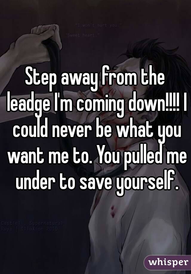 Step away from the leadge I'm coming down!!!! I could never be what you want me to. You pulled me under to save yourself.