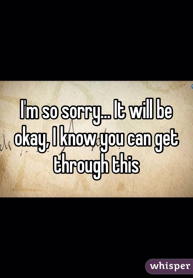 I'm so sorry... It will be okay, I know you can get through this